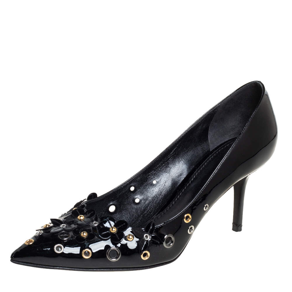 Louis Vuitton Black Satin Crystal Embellished Square Toe Pumps Size 39.5