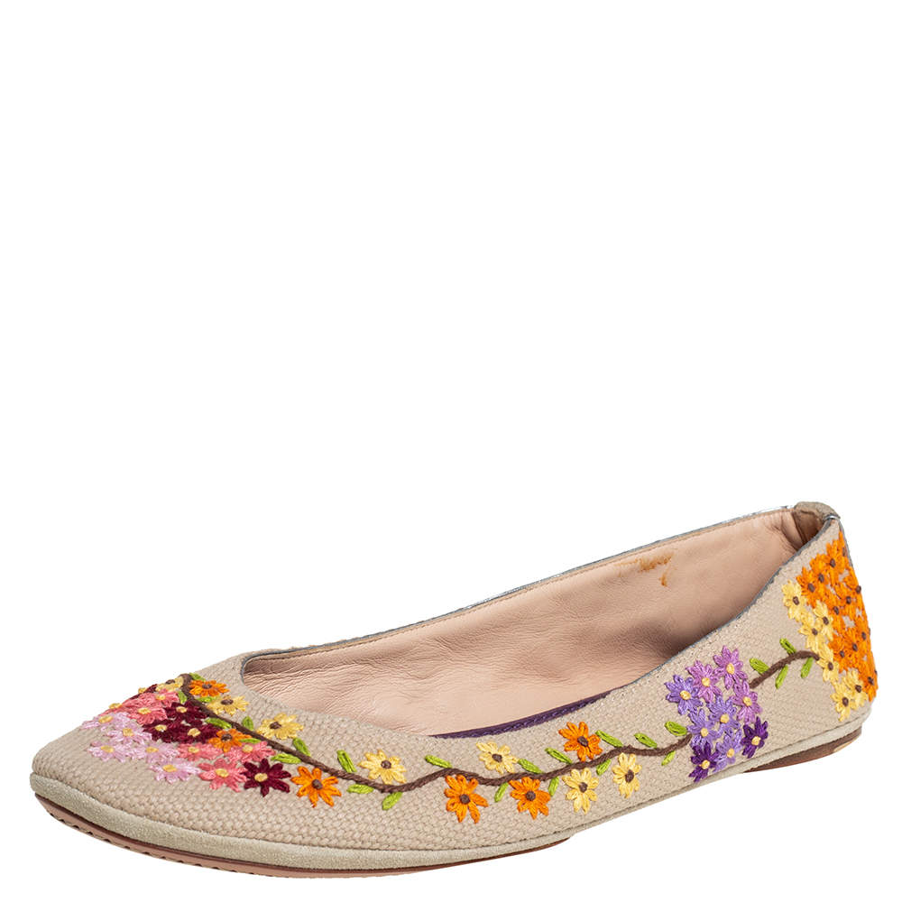Louis Vuitton Multicolor Floral Embroidered Canvas Ballet Flats Size 41