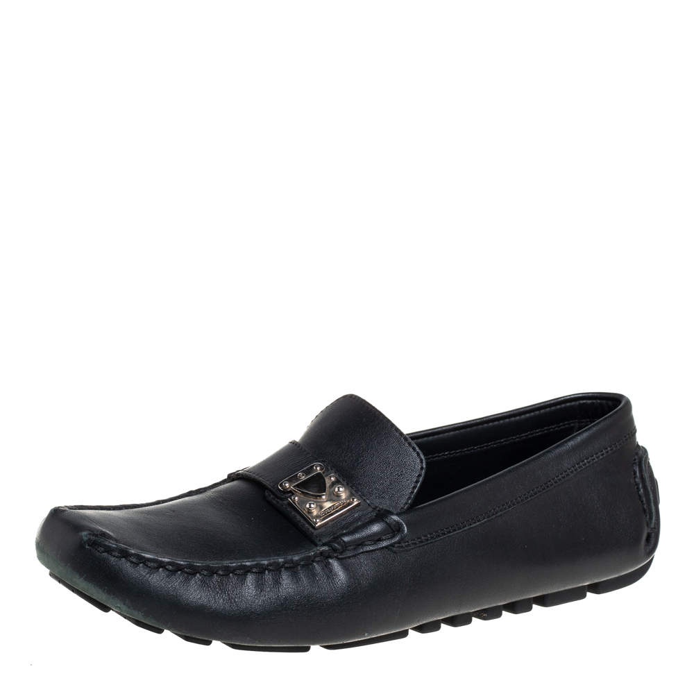 Louis Vuitton Black Leather Lombok Slip On Loafers Size 40.5