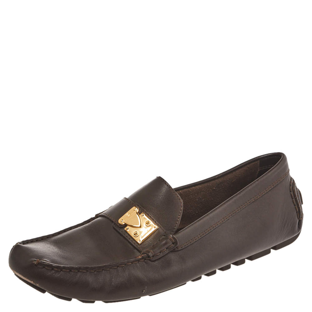 Pre Owned Louis Vuitton Dark Brown Leather Lombok Slip On Loafers Size 41