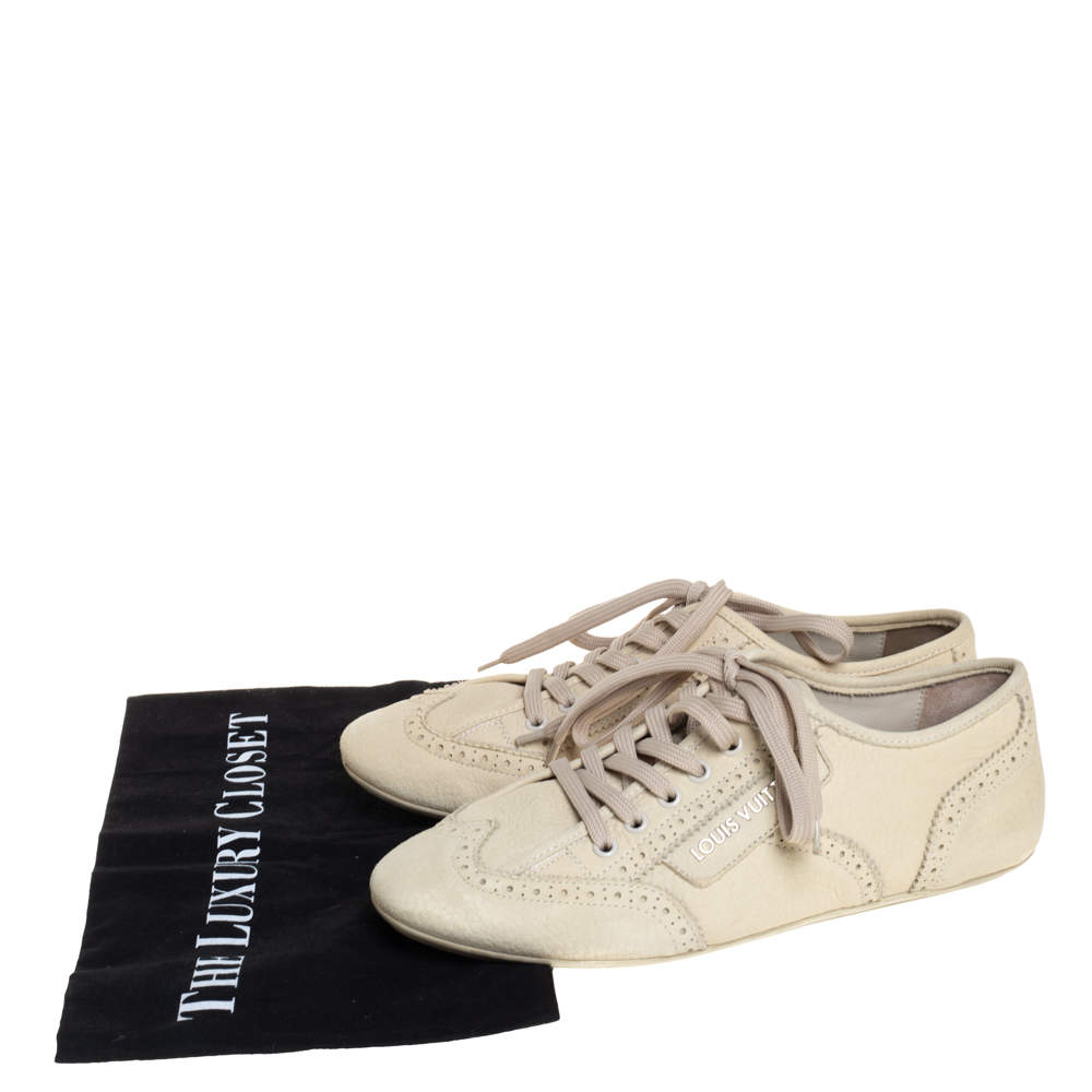 Louis Vuitton Off White Nubuck Leather Lace Up Brogue Sneakers