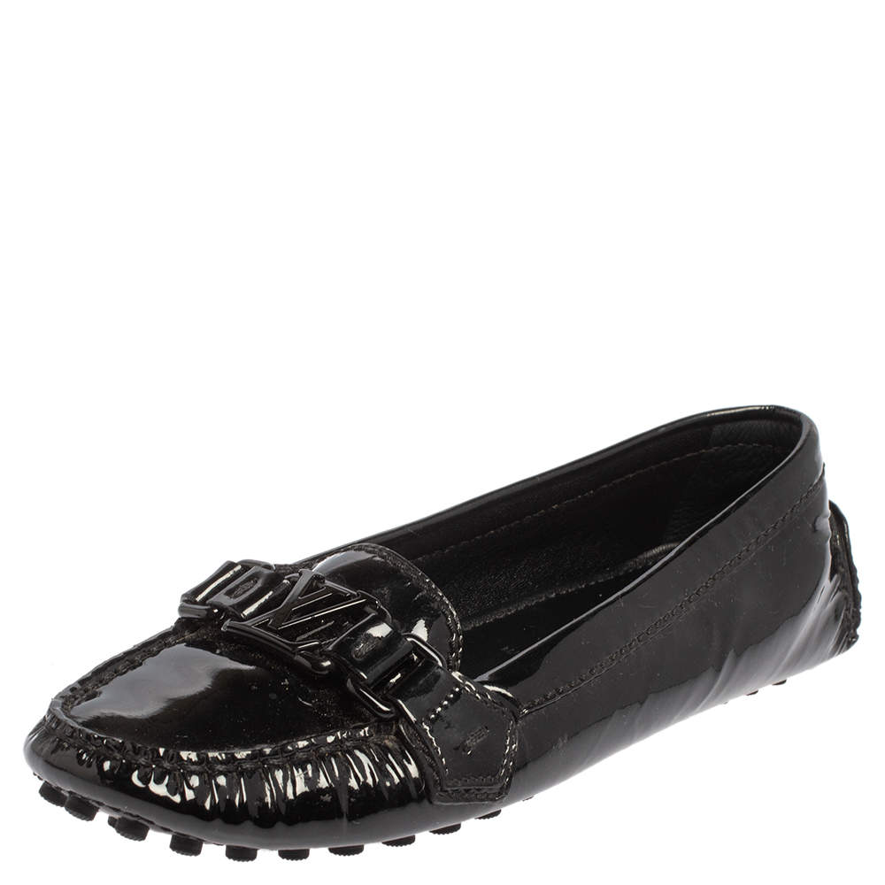 Pre Owned Louis Vuitton Black Patent Leather Slip On Loafers Size 35