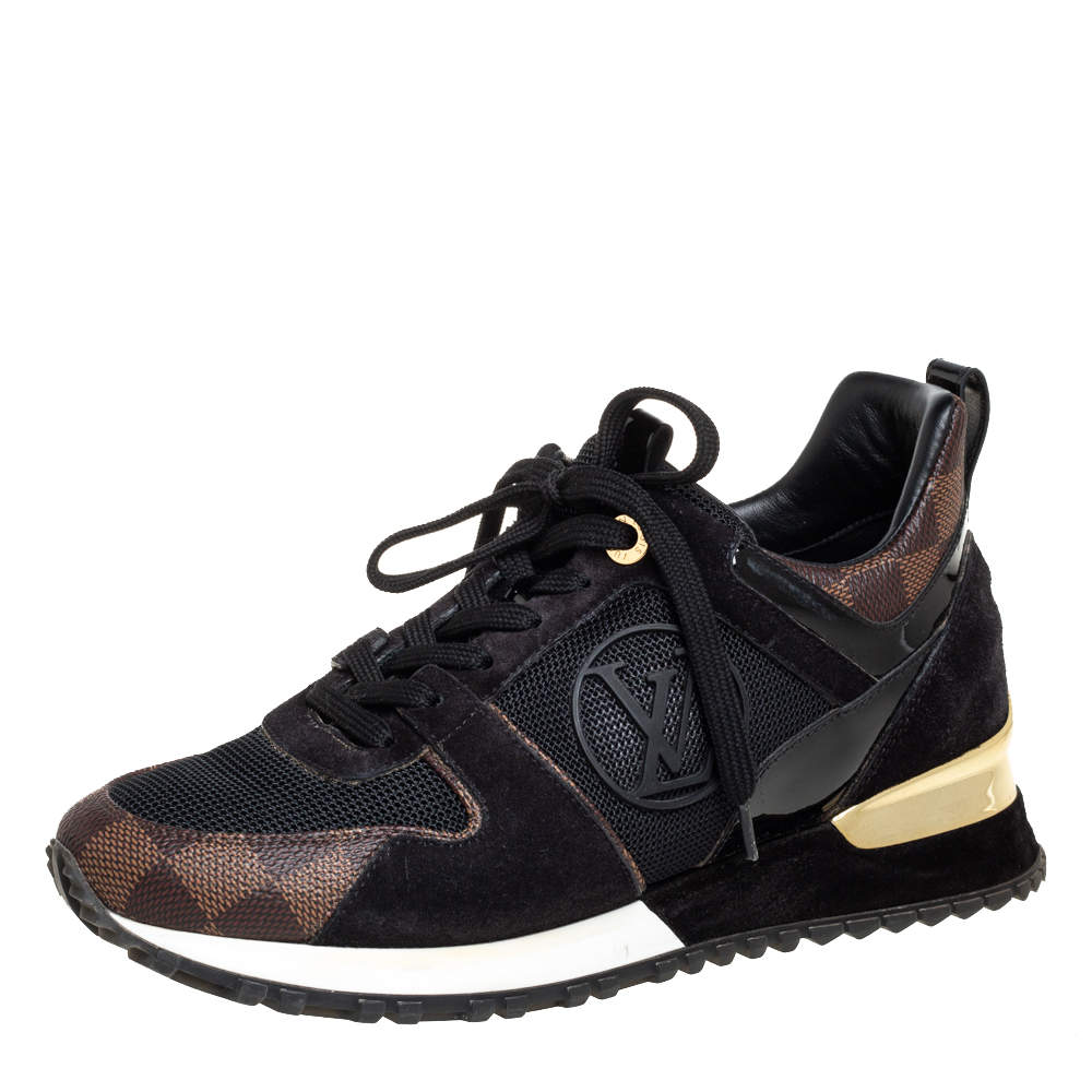Pre Owned Louis Vuitton Black/Brown Monogram Canvas And Suede Run Away Line Sneakers Size 35.5