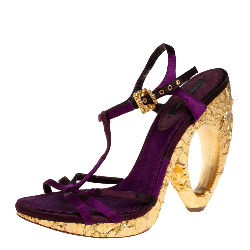 مملوكة مسبقًا Louis Vuitton Purple Satin Feerique Morganne Wedge Sandals Size 36.5