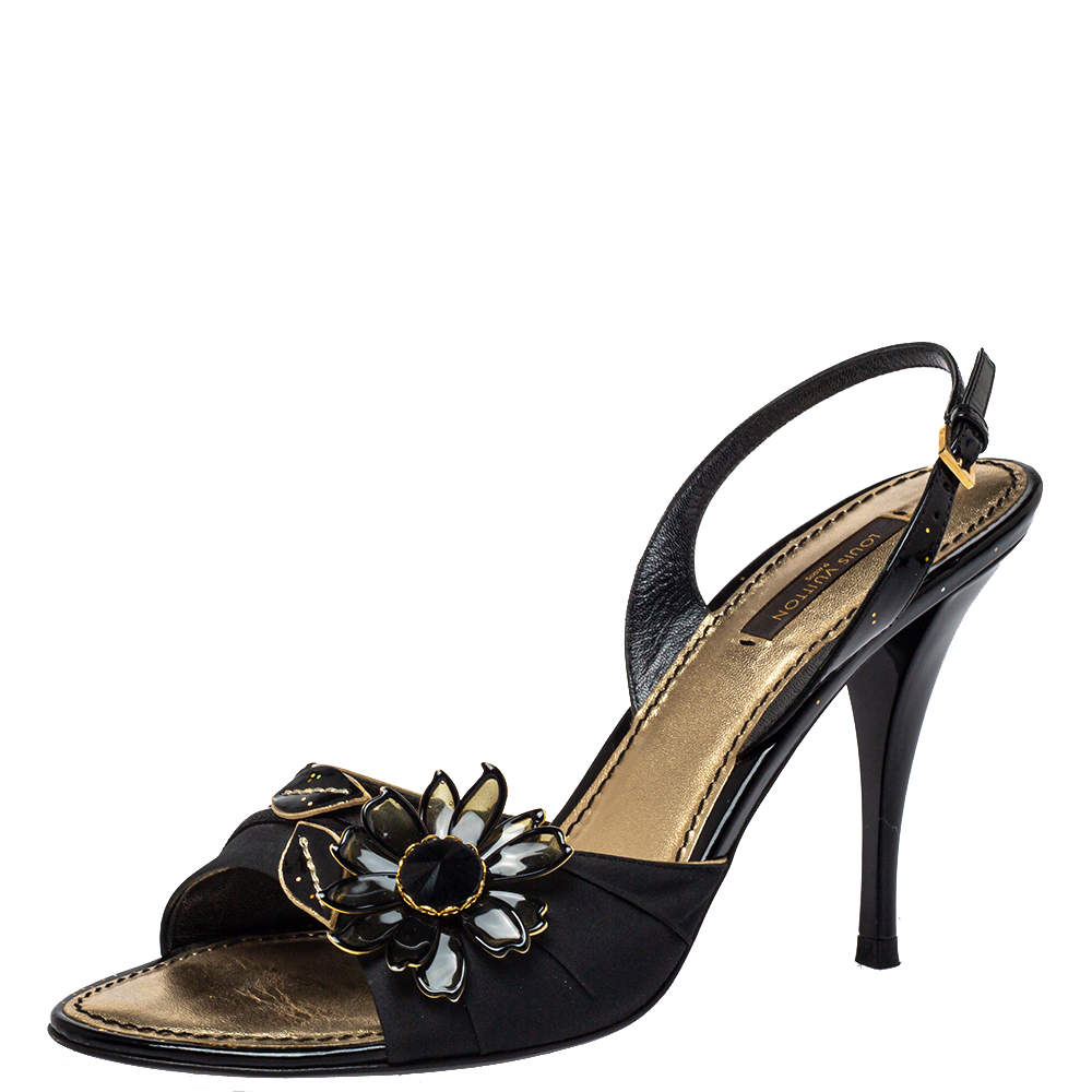 مملوكة مسبقًا صندل لوي فيتون نايلون أسود وجلد لامع بحزام للكاحل مقاس 40