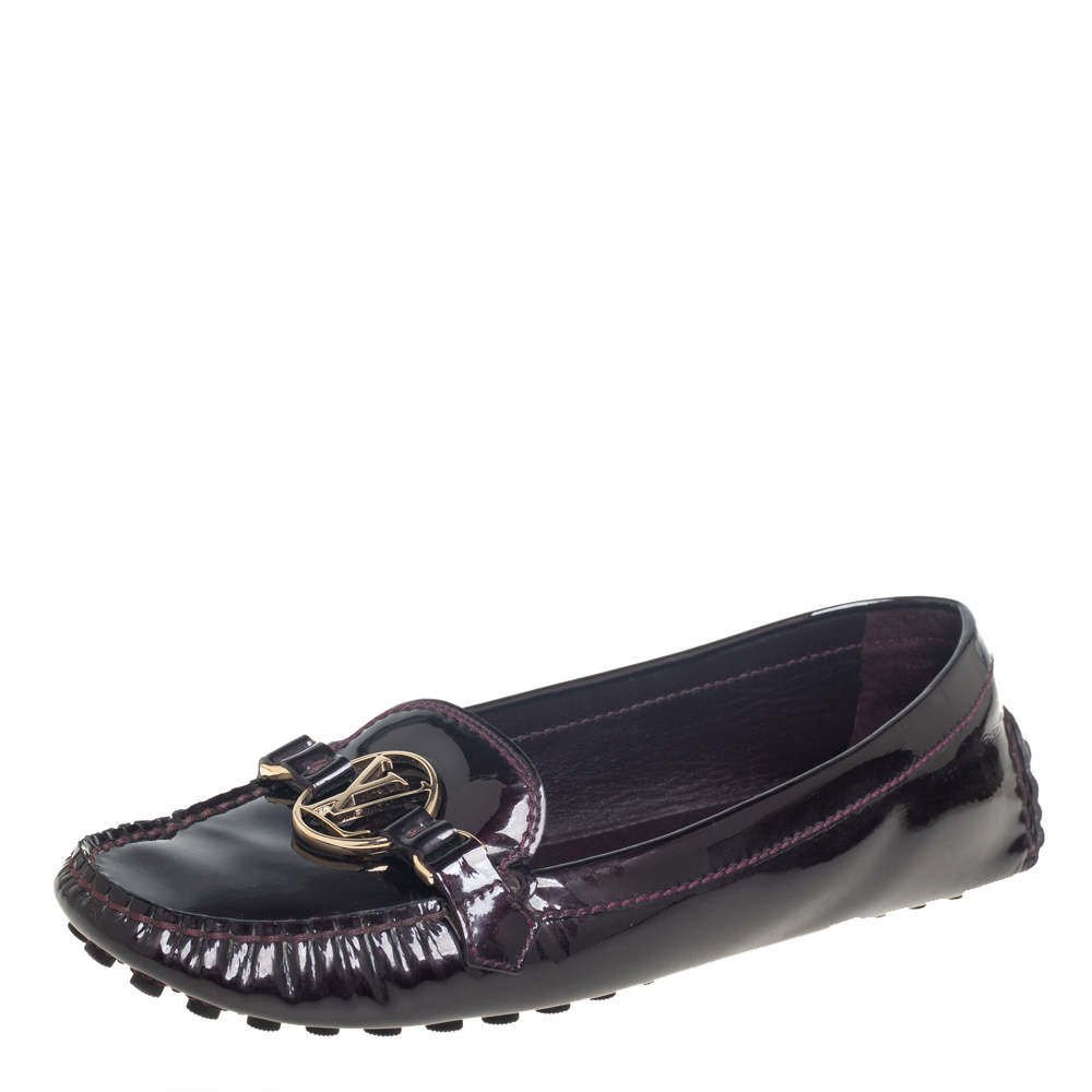 Louis Vuitton Burgundy Patent Leather Dauphine Loafers Size 40.5