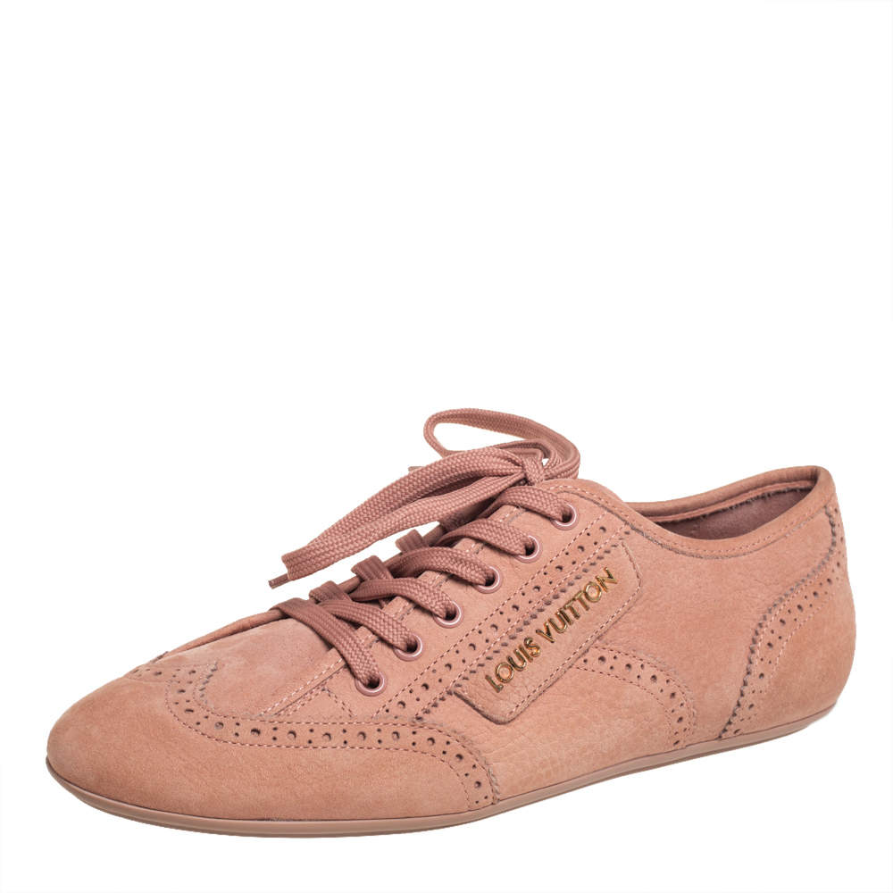 Pre Owned Louis Vuitton Beige Brogue Nubuck Leather Low Top Sneakers Size 38