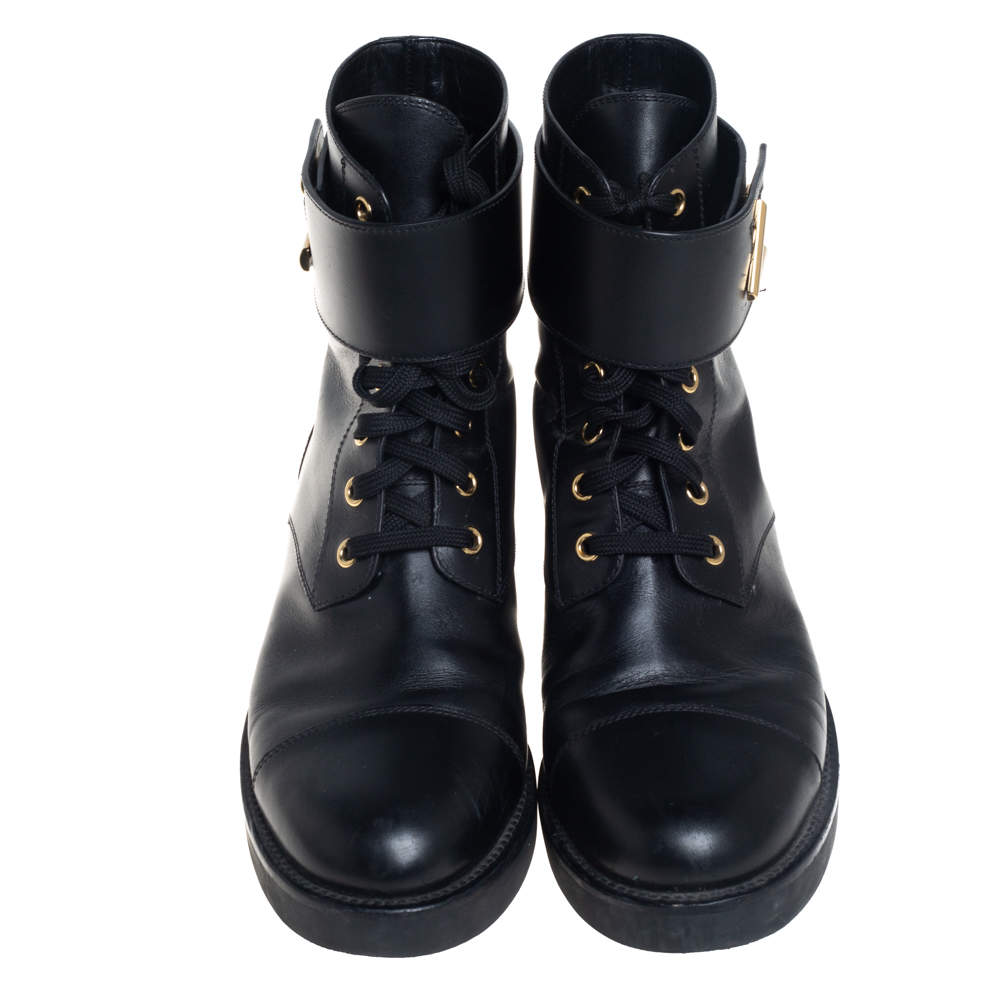 Wonderland leather lace up boots Louis Vuitton Black size 38.5 EU in  Leather - 28790717