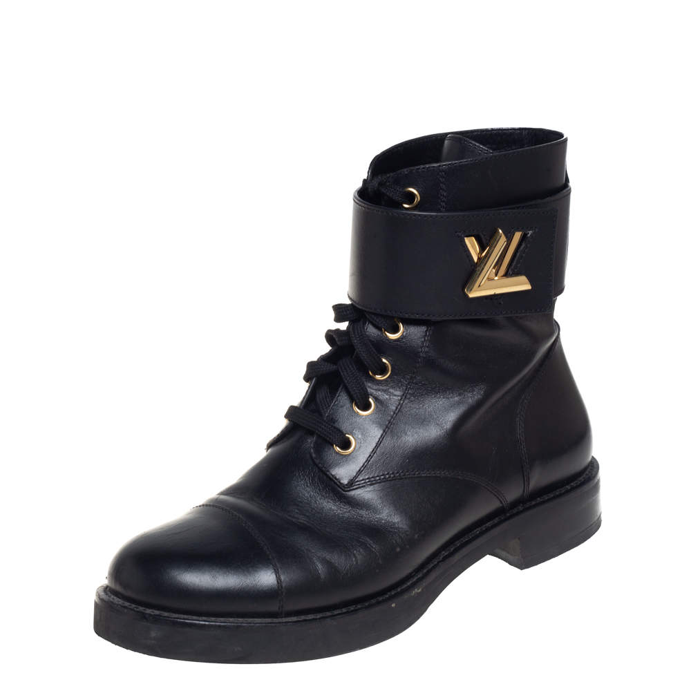 Louis Vuitton Black Leather Wonderland Ranger Ankle Length Combat Boots  Size 38