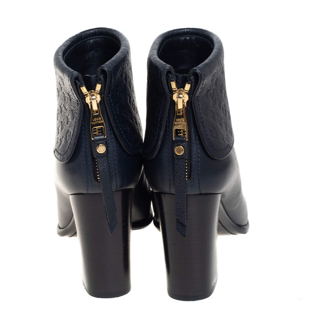 Louis Vuitton, Shoes, Louis Vuitton Blue Infini Lv Monogram Empreinte  Leather Carole Ankle Boots