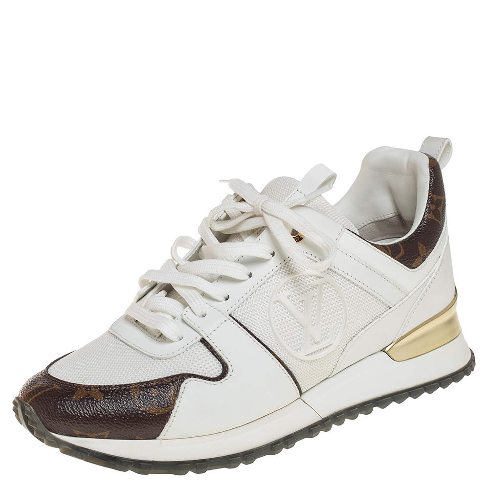 Pre Owned Louis Vuitton White/Brown Monogram Canvas And Mesh Reverse Run Away Sneakers Size 36