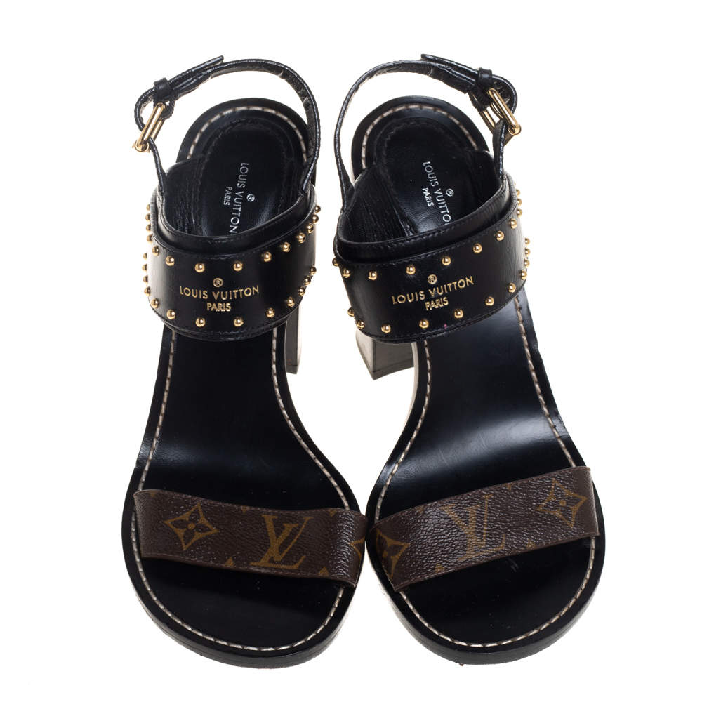 Louis Vuitton Black Leather And Monogram Canvas Nomad Ankle Strap