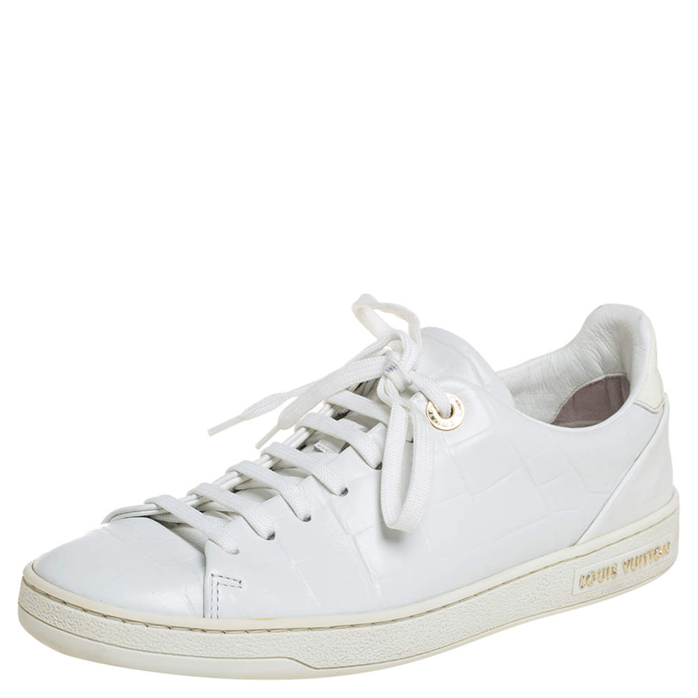 Pre Owned Louis Vuitton White Croc Embossed Leather Frontrow Low Top Sneakers Size 36