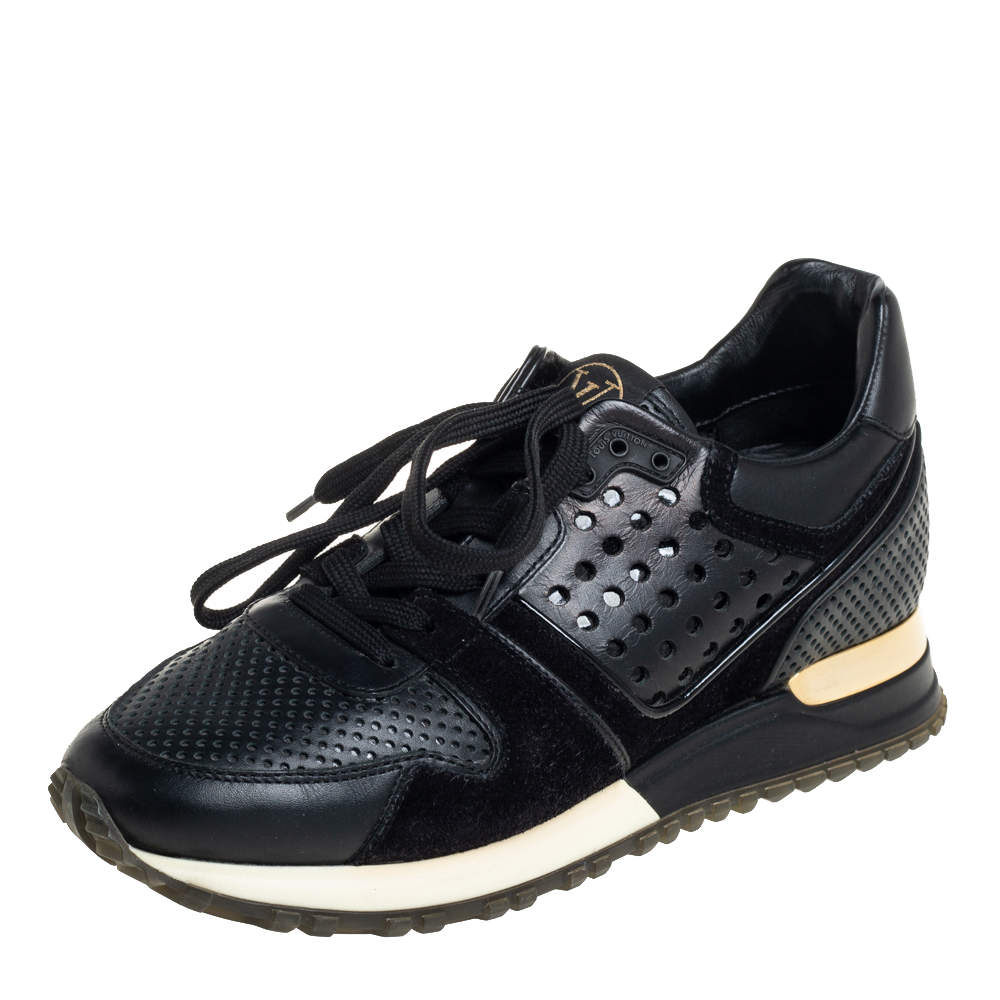 مملوكة مسبقًا Louis Vuitton Black Suede And Perforated Leather Run Away Sneakers Size 36