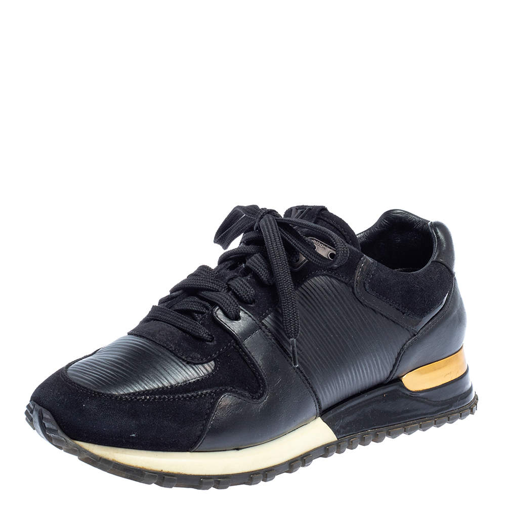 Pre Owned Louis Vuitton Black Leather And Suede Run Away Sneakers Size 36