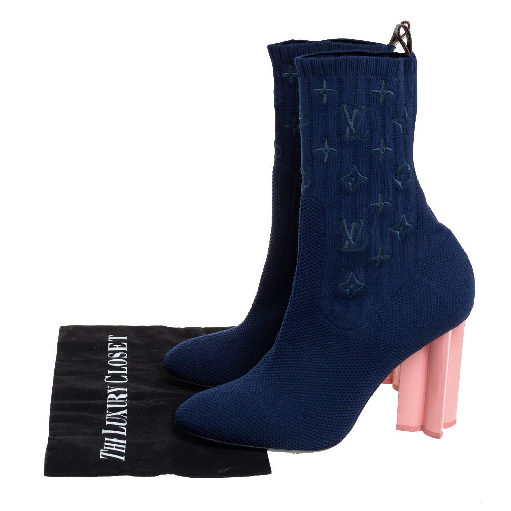 Louis Vuitton Blue Monogram Knit Fabric Silhouette Ankle Boots Size 40 Louis  Vuitton
