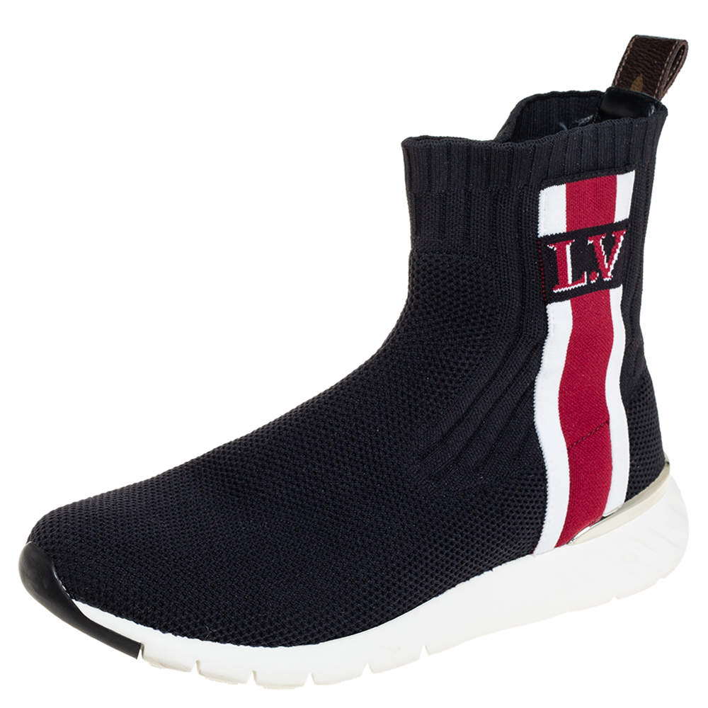 Louis Vuitton Black Knit Fabric High Top Sneakers Size 36