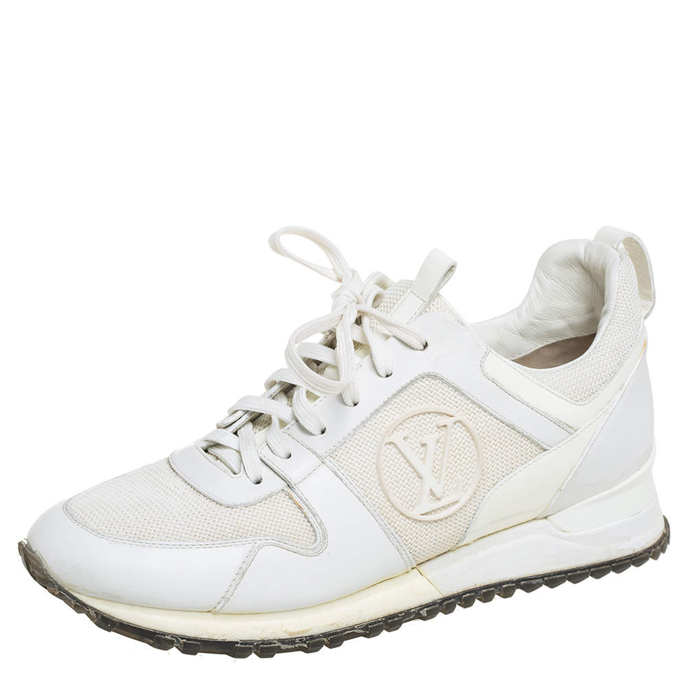 Louis Vuitton White Mesh And Leather Run Away Low Top Sneakers Size 38.5