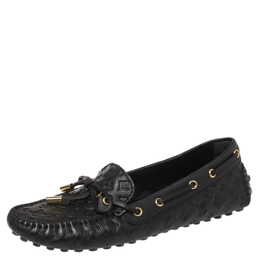 Pre Owned Louis Vuitton Black Monogram Leather Gloria Loafers Size 35.5