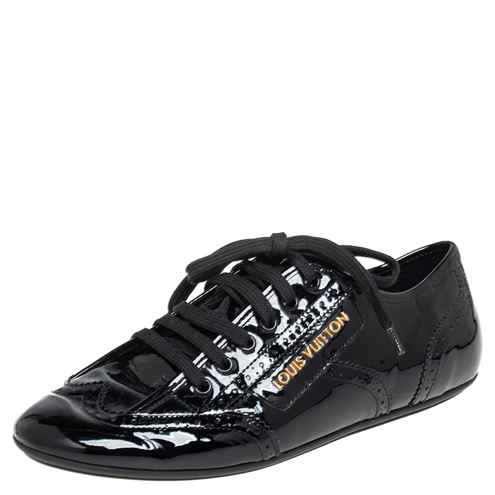 Pre Owned Louis Vuitton Black Patent Leather Lace up Sneakers Size 38