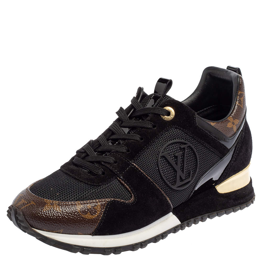 Louis Vuitton Black/Brown Mesh And Monogram Canvas Run Away Low Top Sneakers Size 38