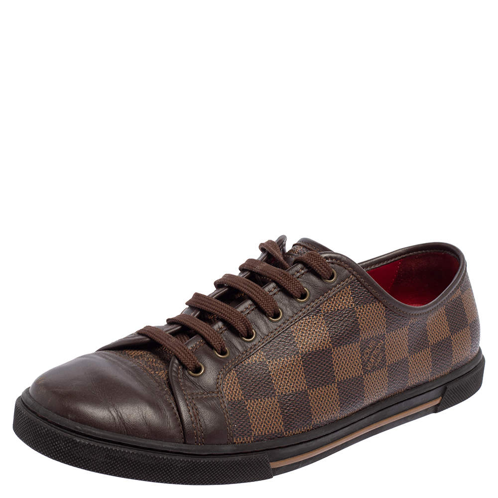 Pre Owned حذاء رياضي لوي فيتون كانفاس دامييه وجلد بني منخفض من أعلى مقاس 37.5