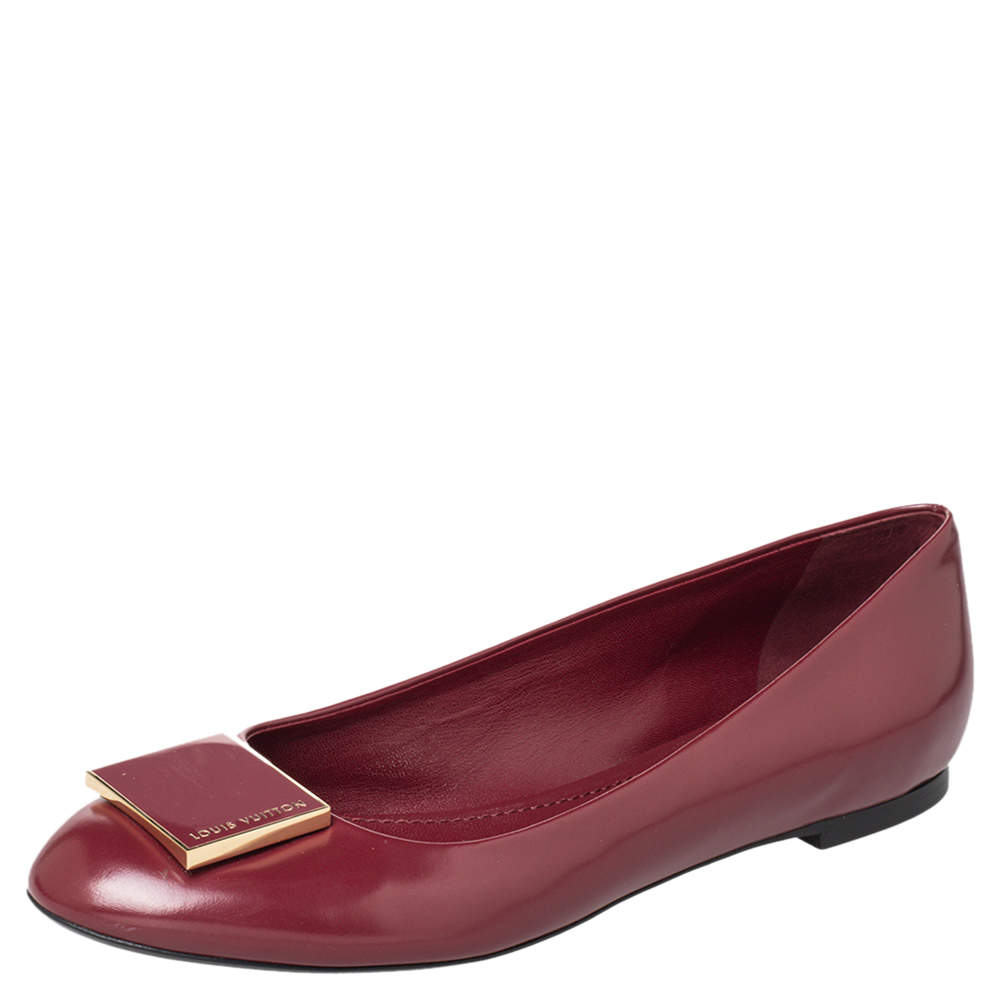 Pre Owned Louis Vuitton Burgundy Leather Embellished Ballet Flats Size 39
