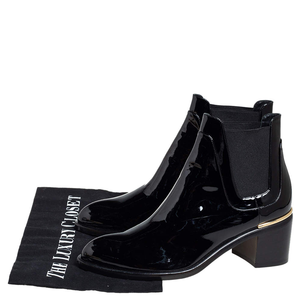 Louis Vuitton Black Patent Leather Chelsea Ankle Boots Size 37