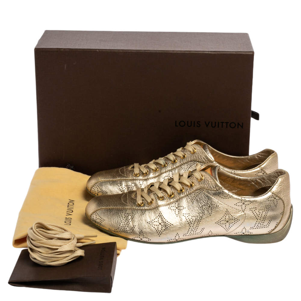Louis Vuitton Gold Perforated Monogram Leather Low Top Sneakers Size 36 Louis  Vuitton