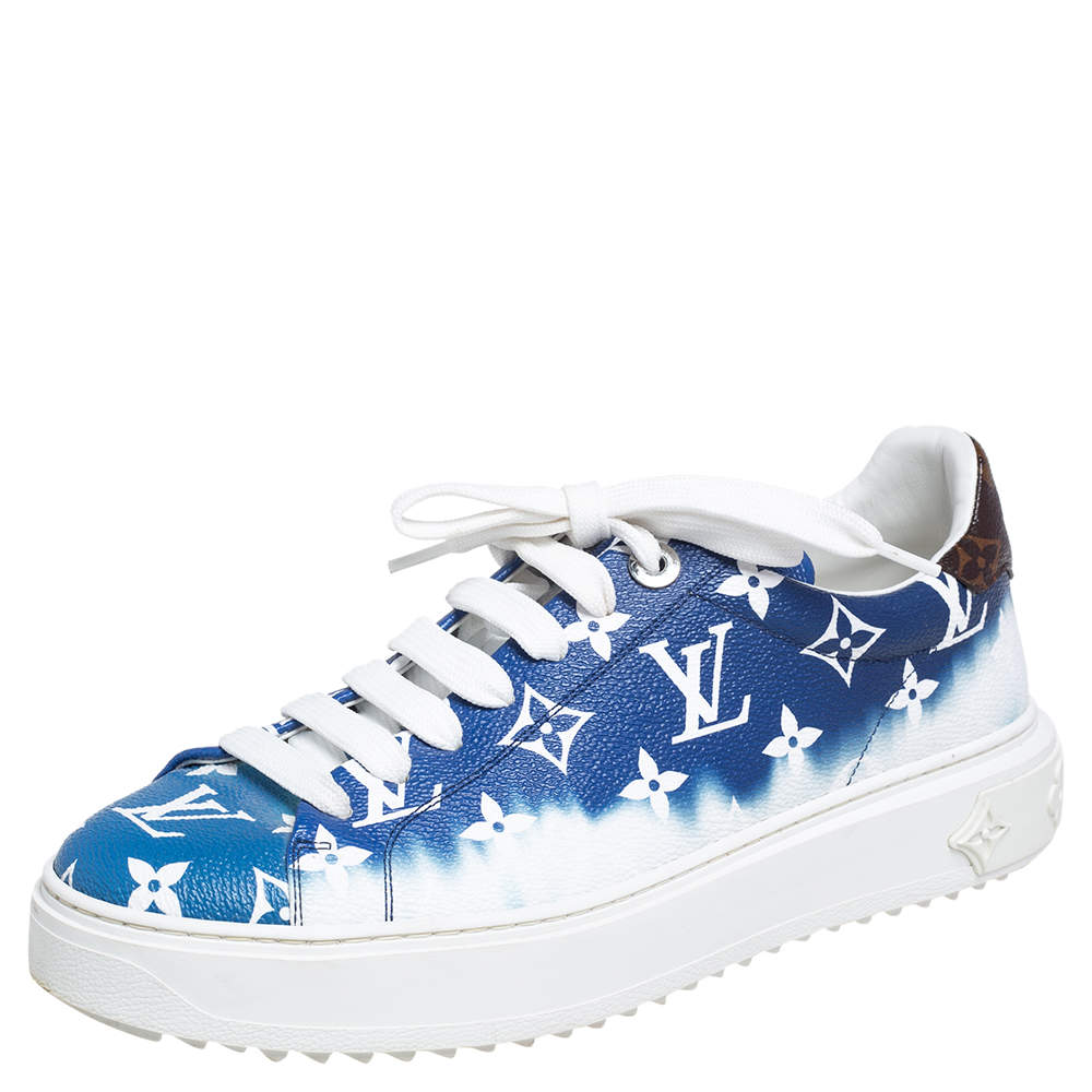 Louis Vuitton Blue/White Patent Monogram Canvas Escale Time Out Sneakers Size 40