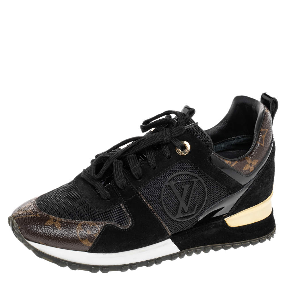 Pre Owned Louis Vuitton Black/Brown Mesh And Monogram Canvas Run Away Low Top Sneakers Size 36