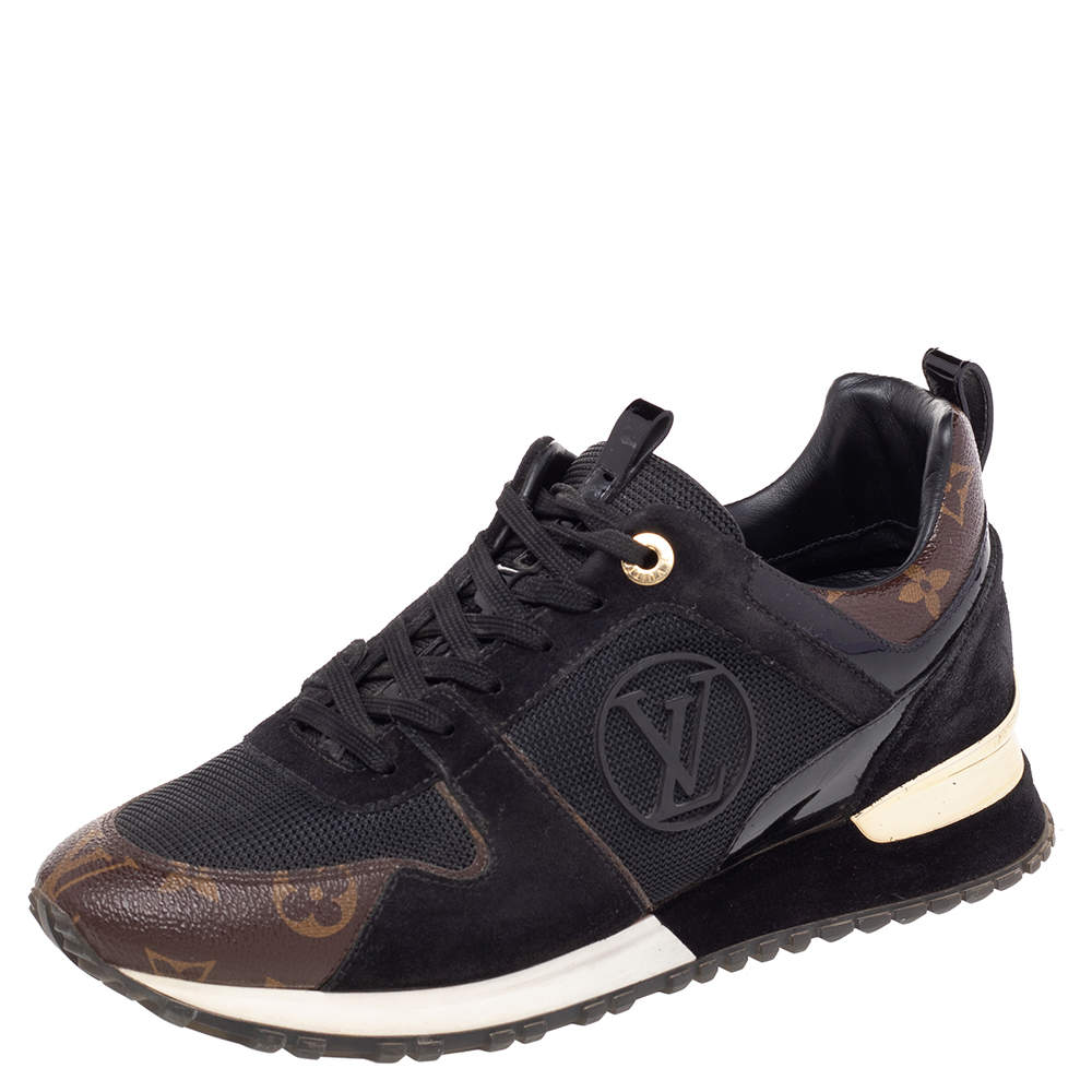 Louis Vuitton Black/Brown Mesh And Monogram Canvas Run Away Low Top Sneakers Size 38.5