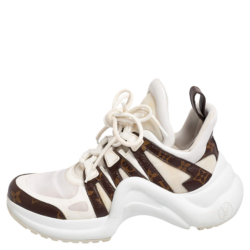 Louis Vuitton White/Brown Mesh And Monogram Canvas Archlight Low Top Sneakers Size 38.5
