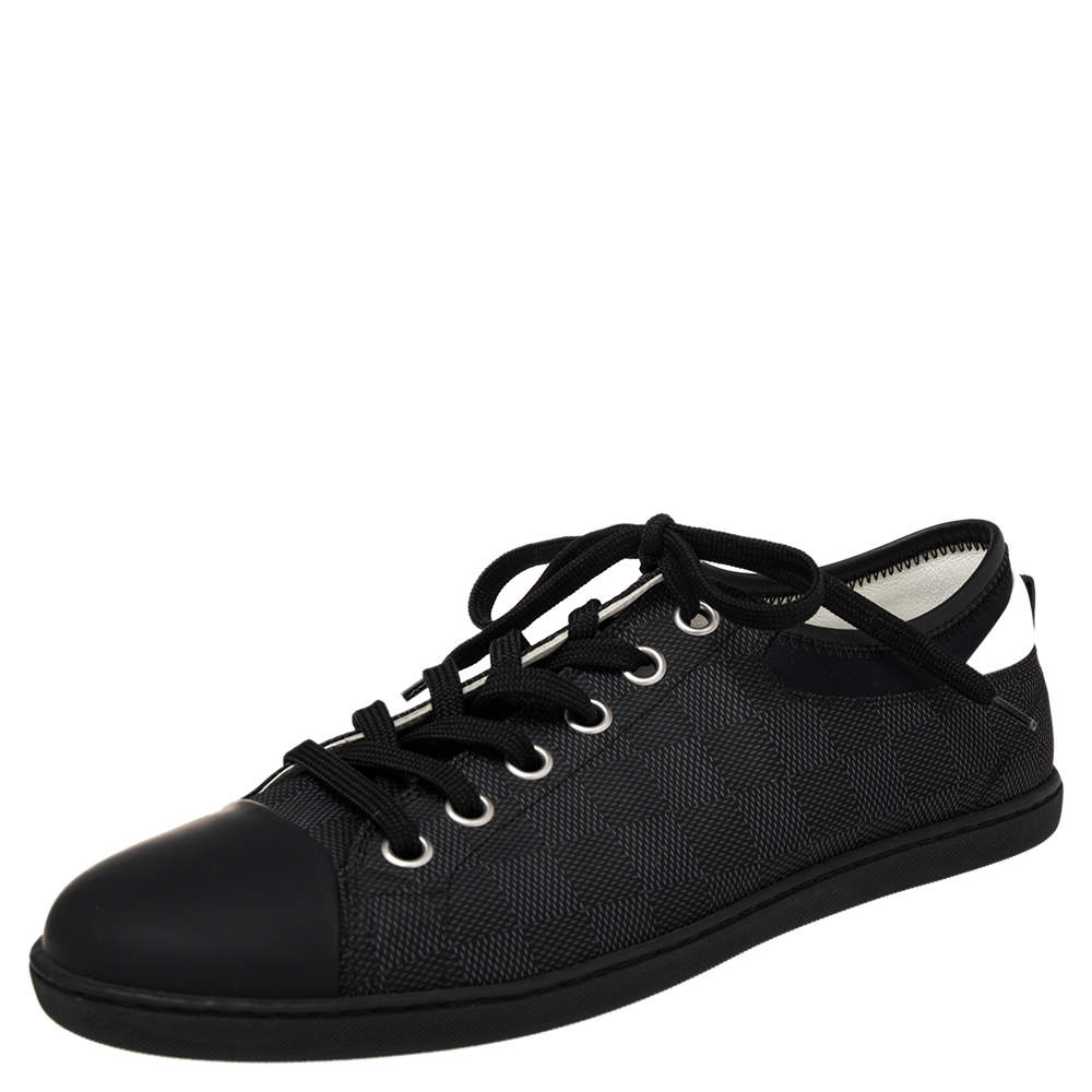 مملوكة مسبقًا حذاء رياضي لوي فيتون نايلون دامييه غرافيتي وجلد أسود/أبيض برباط مقاس 41 