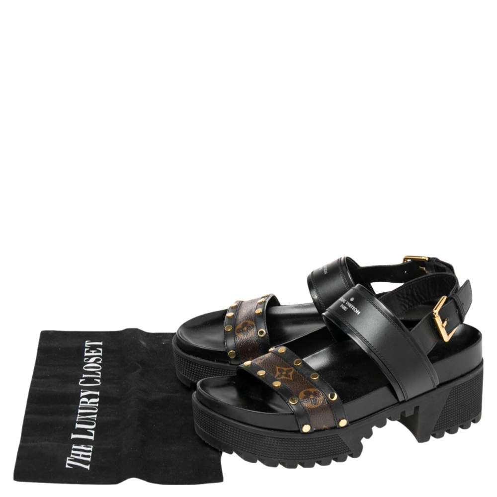 Louis Vuitton Brown/Black Monogram Canvas and Leather Laureate Platform  Sandals Size 39 Louis Vuitton