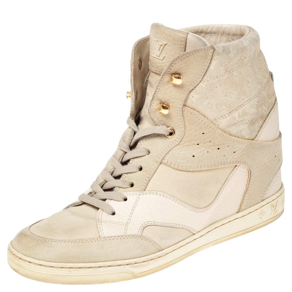 مملوكة مسبقًا Louis Vuitton Cream Suede and Leather Cliff Top Sneaker Boots Size 38.5