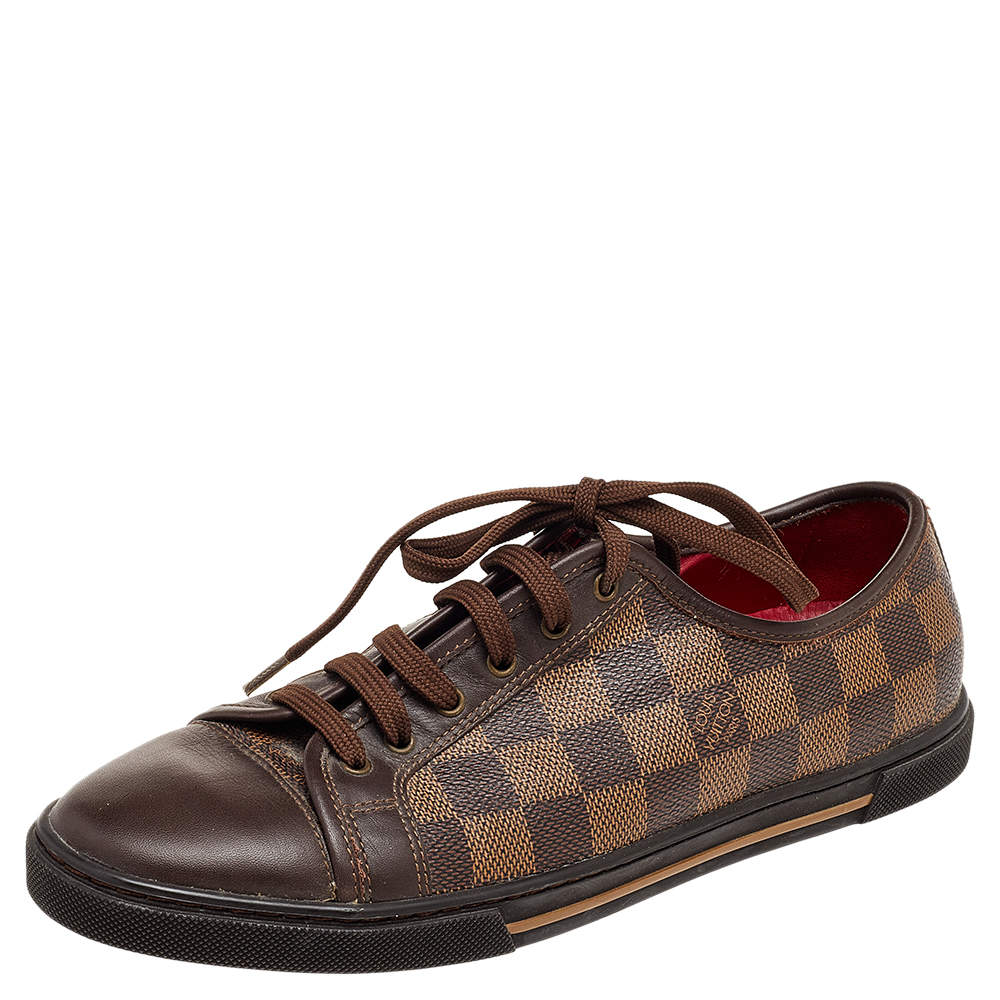 Louis Vuitton Damier Ebene And Leather Punchy Low Top Sneakers Size 37.5