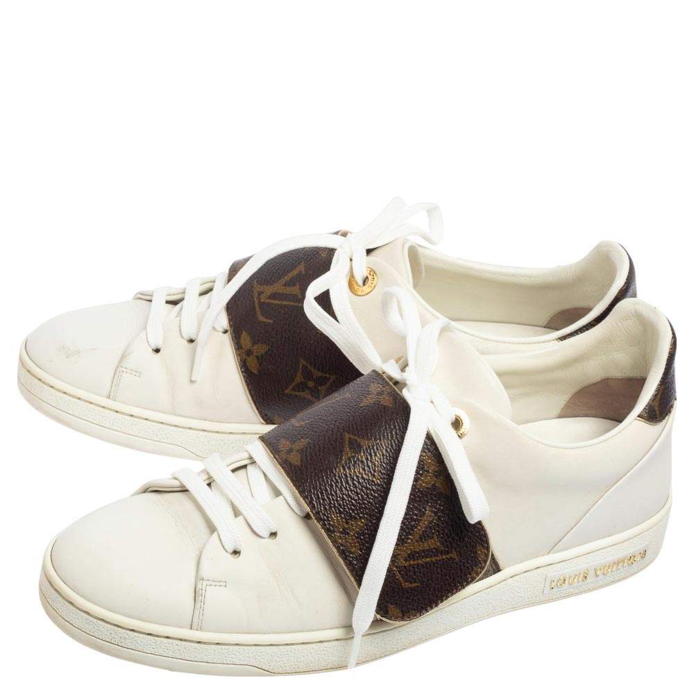 Louis Vuitton Shoe Size 37.5 Pewter Leather Monogram Stitch Detail Sneakers