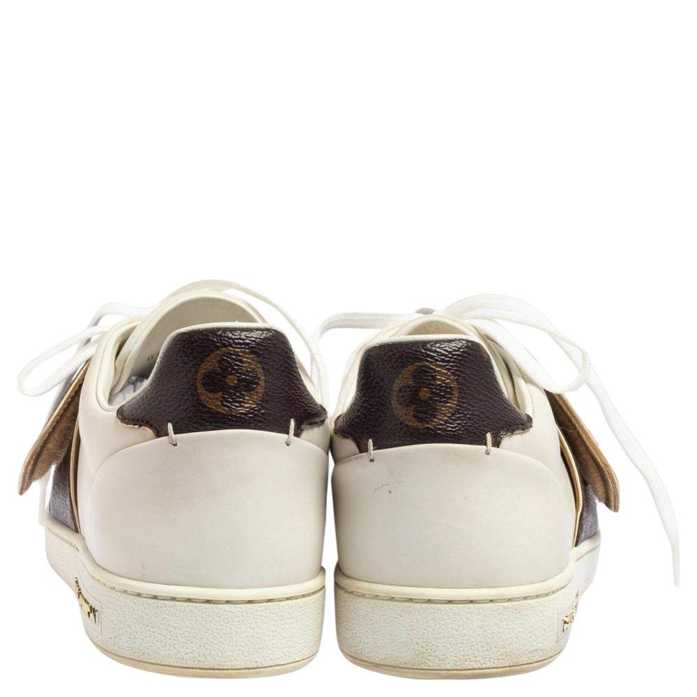 Louis Vuitton White Leather and Monogram Coated Canvas Frontrow Sneakers  Size 37.5 Louis Vuitton