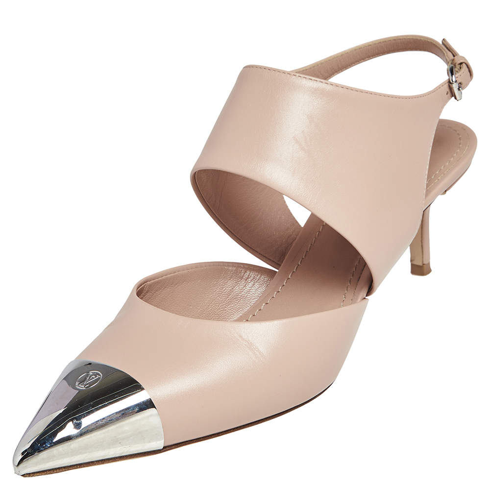 Pre Owned Louis Vuitton Nude Beige Leather Urban Twist Slingback Pumps Size 38