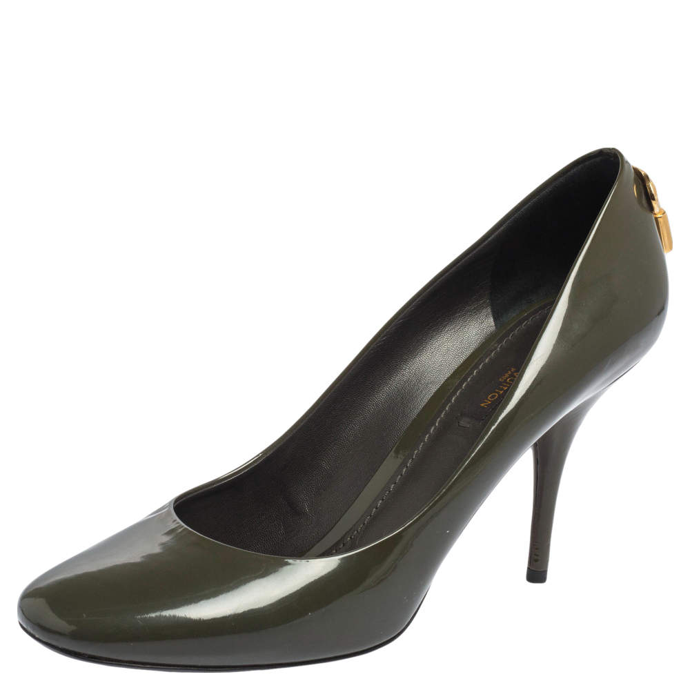 Louis Vuitton Olive Green Patent Leather Oh Really! Pumps Size 38.5