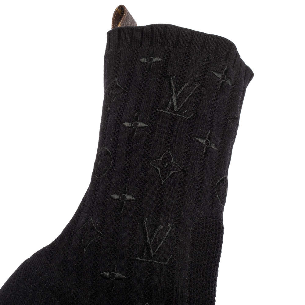 LOUIS VUITTON Monogram Stretch Fabric Silhouette Ankle Boots 38 Black  1275806
