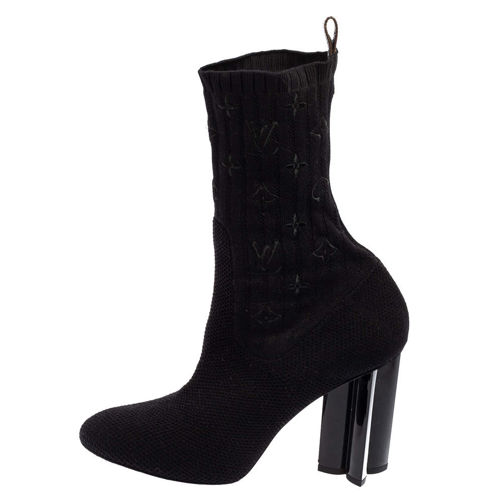Louis Vuitton 👆 Monogram/Knit Silhouette Ankle Boots Black. SIZE