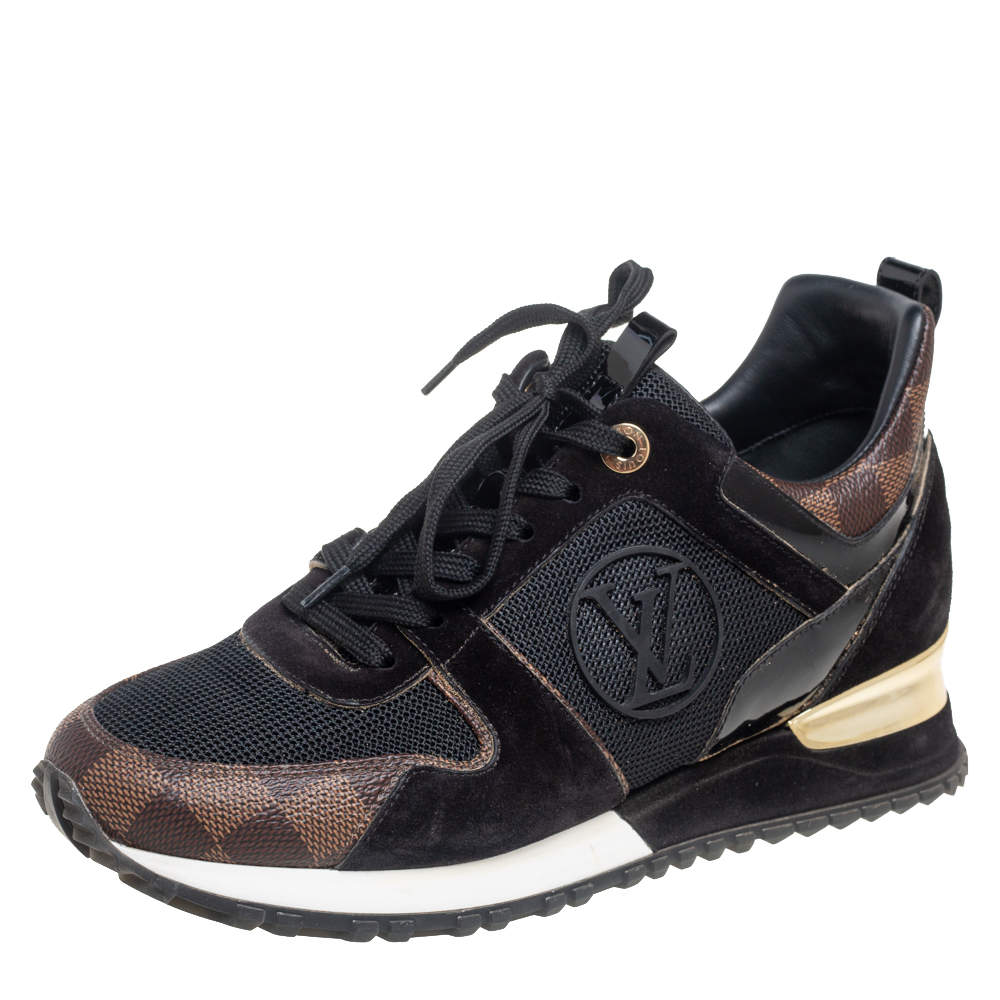 مملوكة مسبقًا Louis Vuitton Black/Brown Monogram Canvas, Suede, And Mesh Run Away Sneakers Size 38