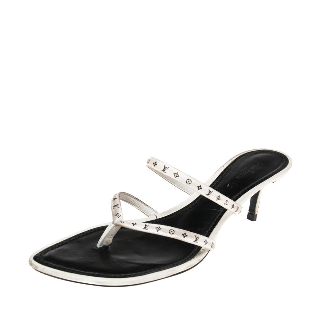 Louis Vuitton White Satin And Leather  Citizen Thong Sandals Size 39.5