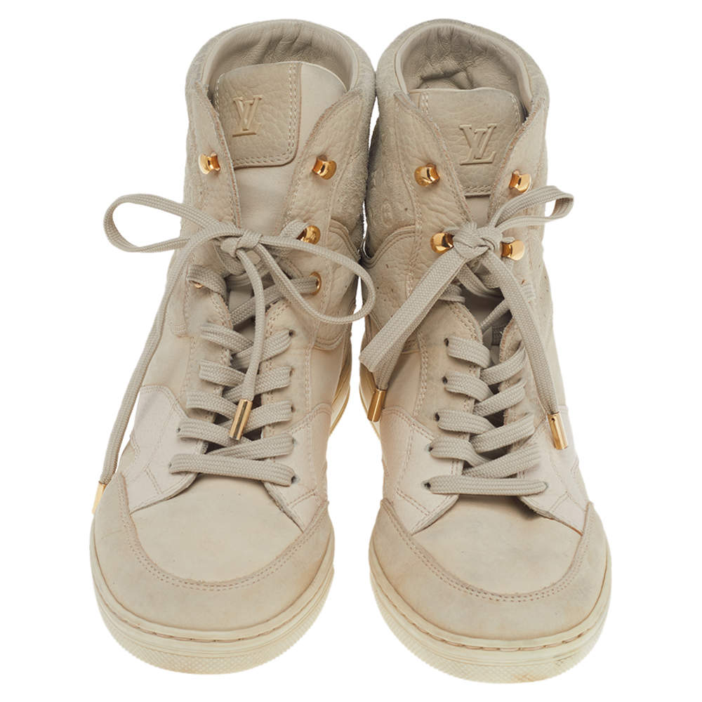 Louis Vuitton Embossed Monogram Suede Cliff Top Wedge Sneakers Size 7 -  Consigned Designs