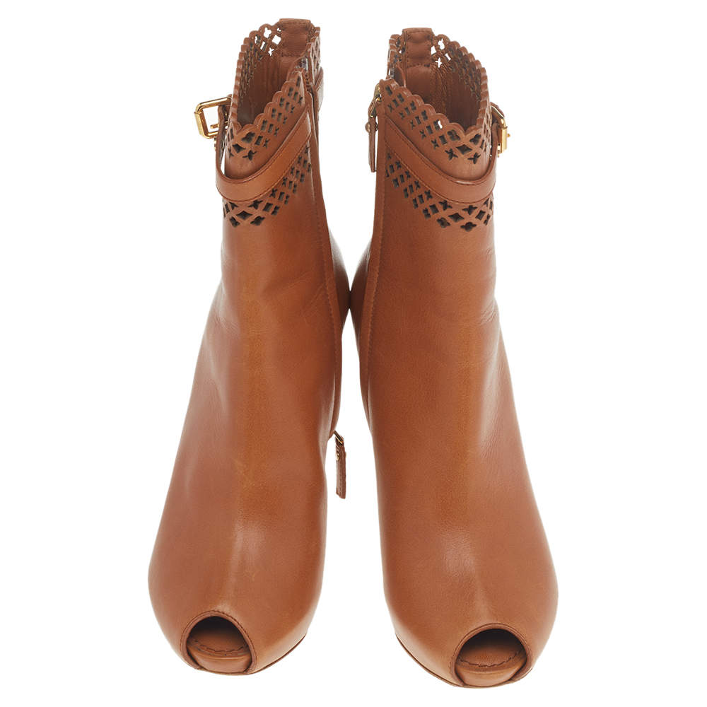 Louis Vuitton Brown Perforated Leather Mid Calf Platform Boots