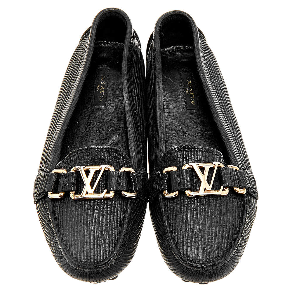 Louis Vuitton Black Textured Leather Oxford Slip On Loafers Size 36 Louis  Vuitton
