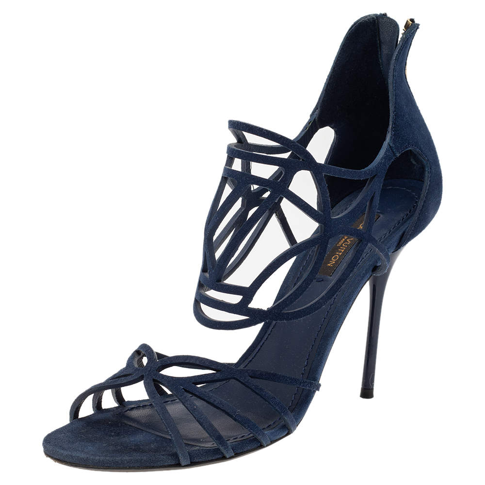 Louis Vuitton Blue Suede Cut Out Strappy Sandals Size 37