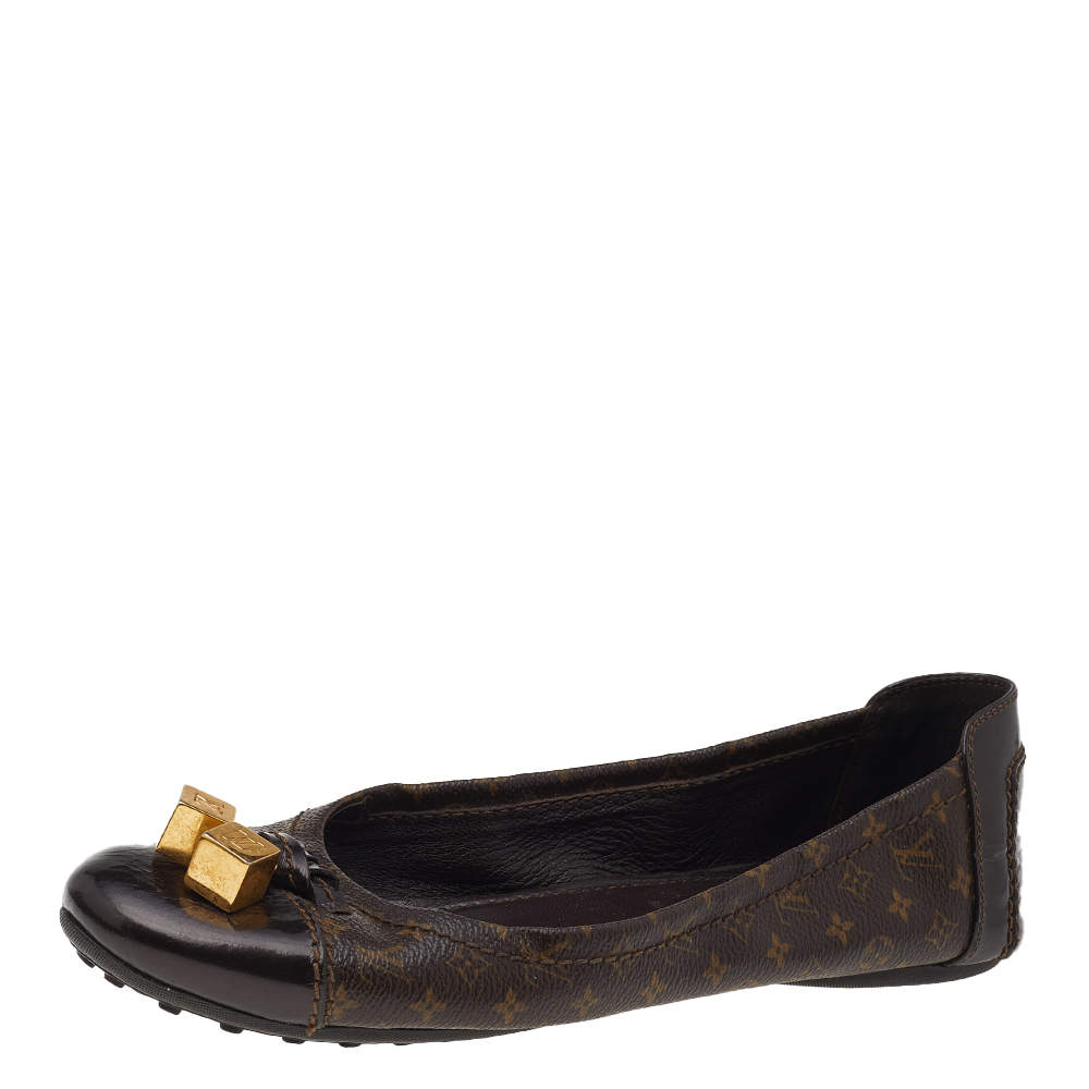 Pre Owned Louis Vuitton Monogram Canvas And Patent Leather Cap Toe Lovely Ballet Flats Size 39